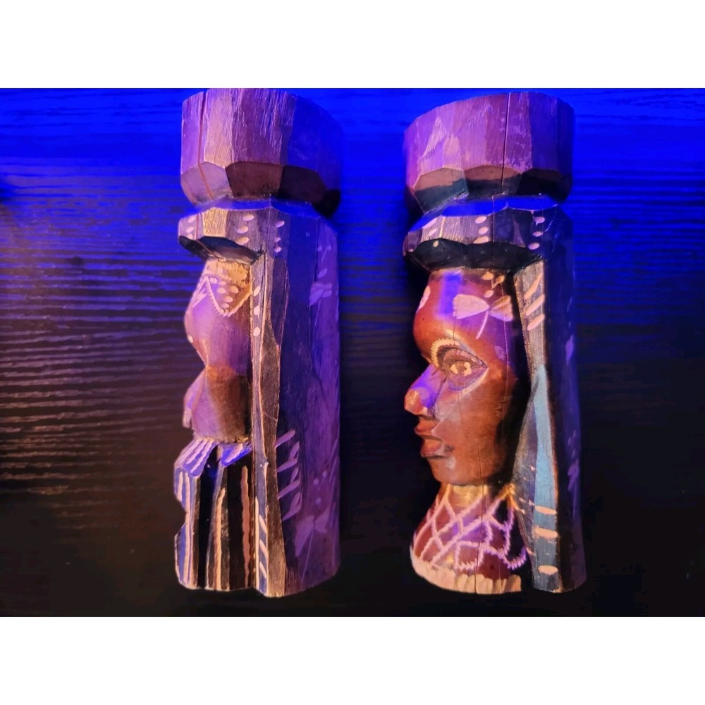 Tiki Wood Statue Figurines Hand Carved Jamaica Wood Male & Female VTG 1999 6in - Picture 4 of 7